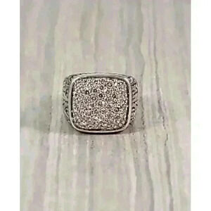 John Hardy Sterling Silver Classic Chain Signet Ring with Diamonds Size 8.75